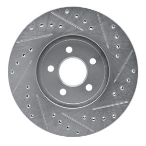 Chrysler Cirrus Brake Rotor (1) - Front Left - R1 Concepts - Drilled & Slotted - Silver - `95-`06